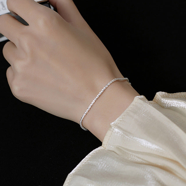 Silver Plated Fashion Simple Shiny Chain Bracelet for Women Minimalist Adjustable Charm Bracelet Wedding Party Jewelry Girl Gift