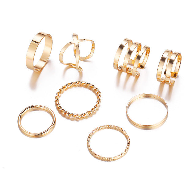 10pcs Punk Gold Wide Chain Rings Set For Women Girls Fashion Irregular Finger Thin Rings Gift 2021 Female Knuckle Jewelry Party