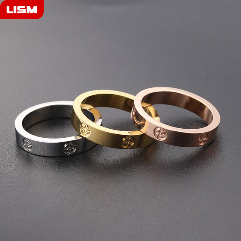 Fashion Rose Gold Stanless Steel Rings With Stone Crystal For Men Girl Women Couple In Wedding With Cross