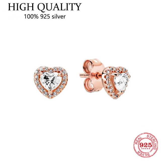 Fit Original Luxury 925 Sterling Silver Transparent Gem Noble Heart Cz Earrings Women High Quality Diy Fashion Wedding Jewelry