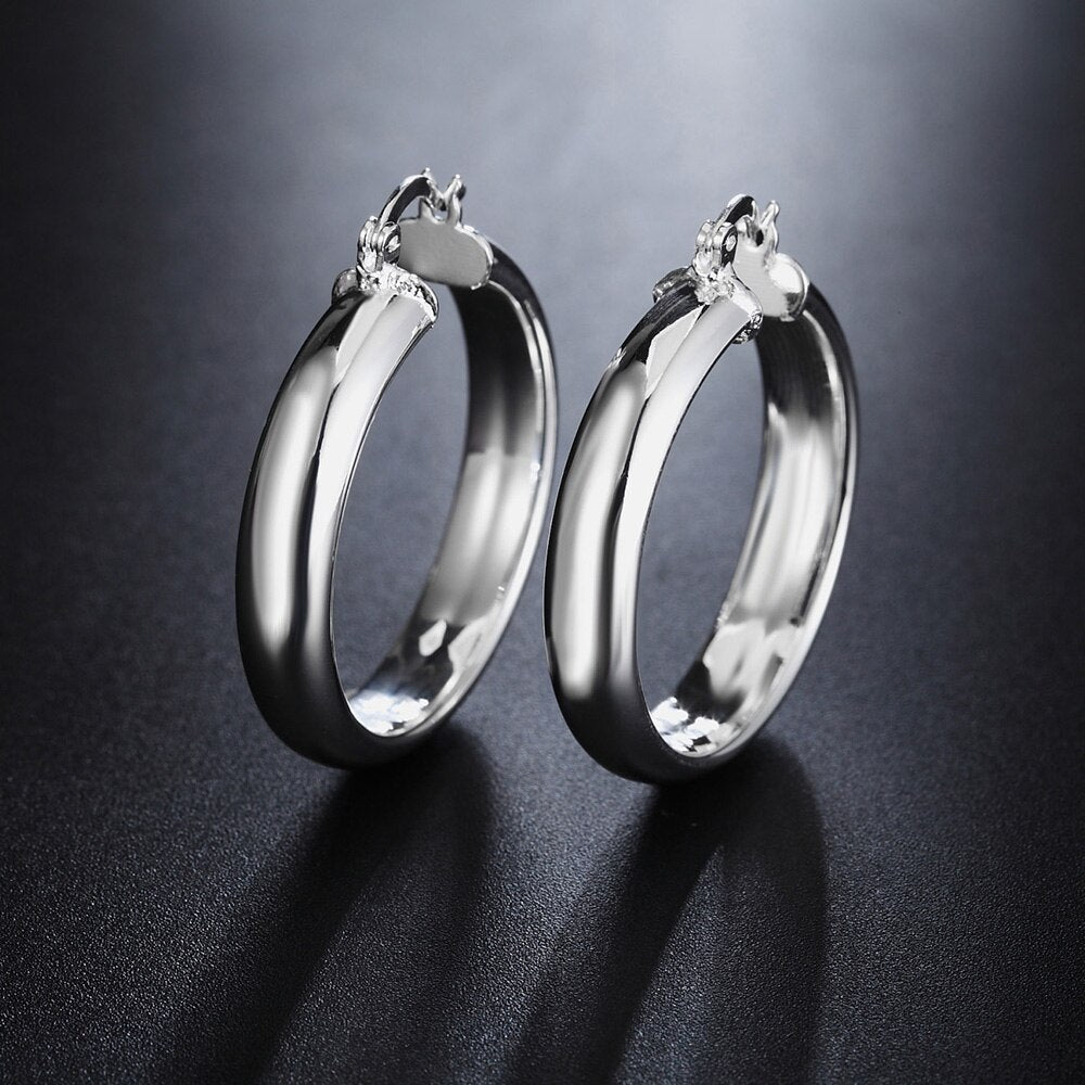 925 Sterling Silver Woman 34mm Hoop Earrings Round Wedding Party Charm Fashion Jewelry 2021 Jewelry GaaBou Jewellery